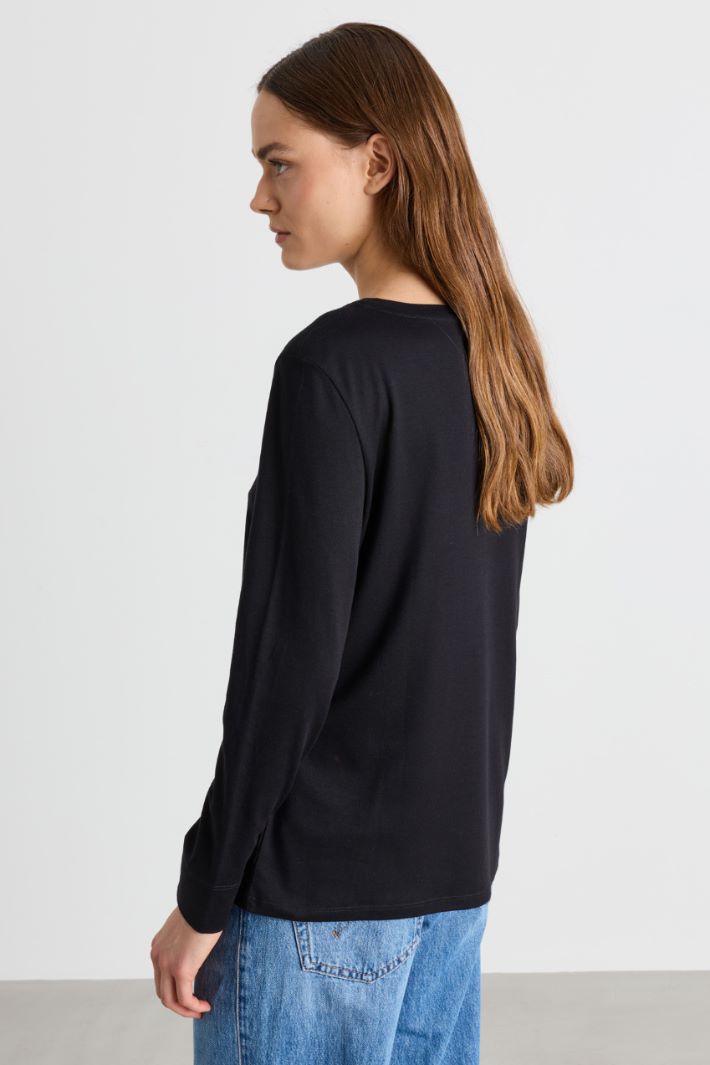 T-shirt a maniche lunghe in jersey - NERO - Intrend - 4