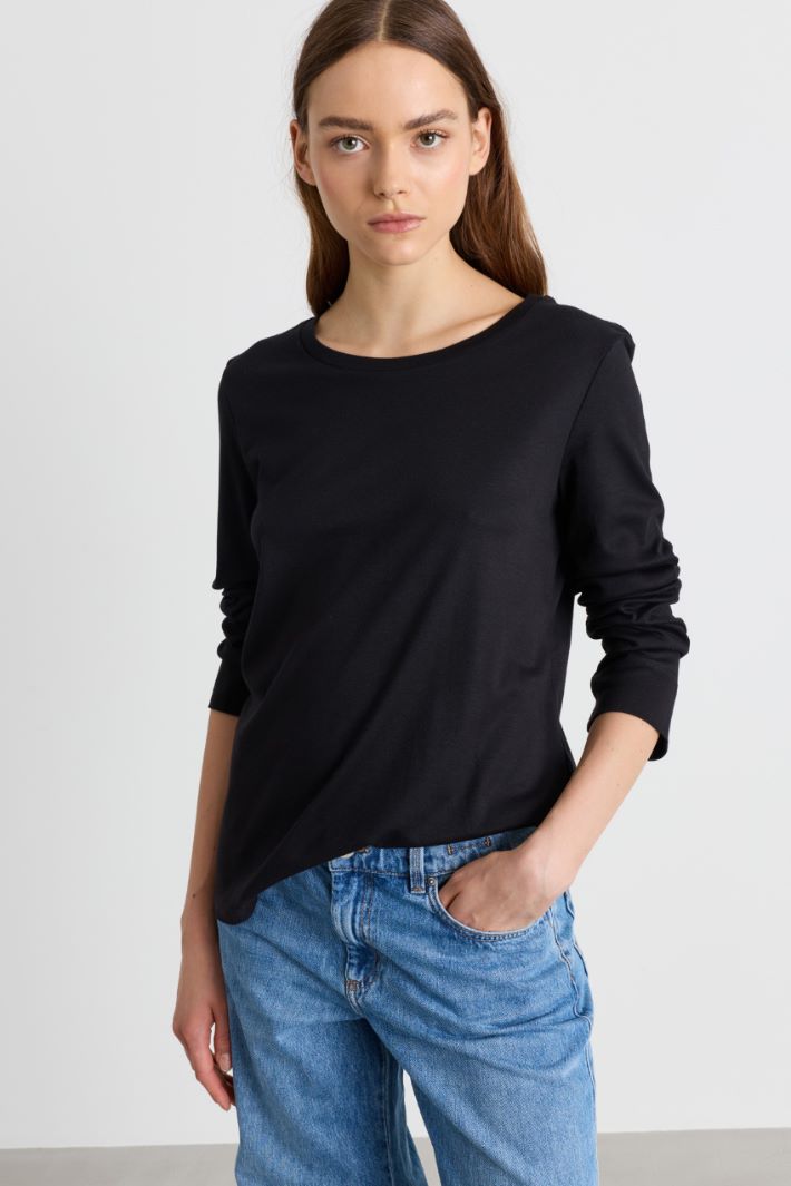 T-shirt a maniche lunghe in jersey - NERO - Intrend - 2