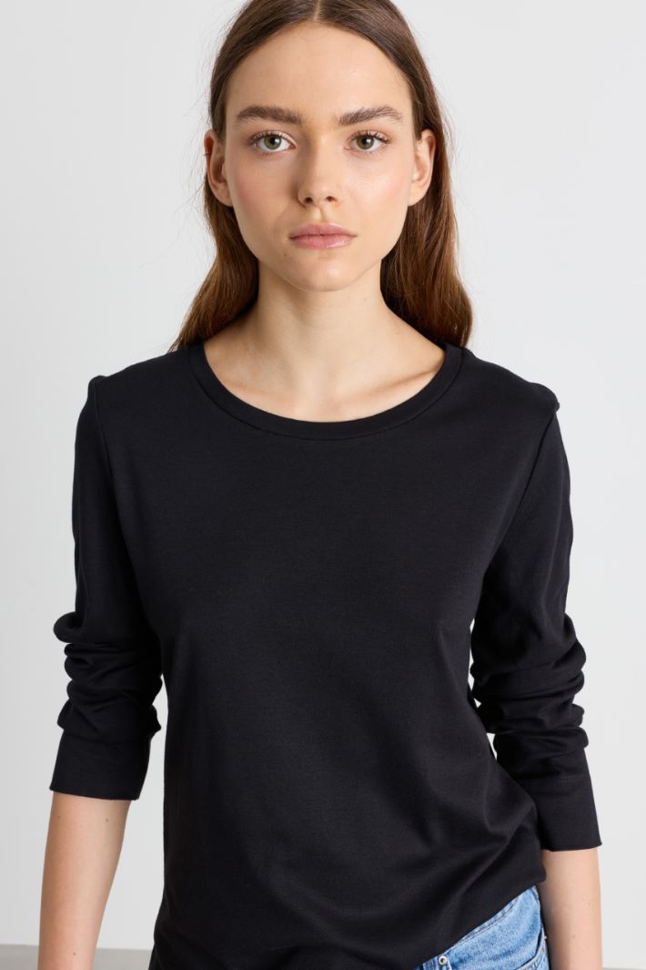 T-shirt a maniche lunghe in jersey - NERO - Intrend - 3